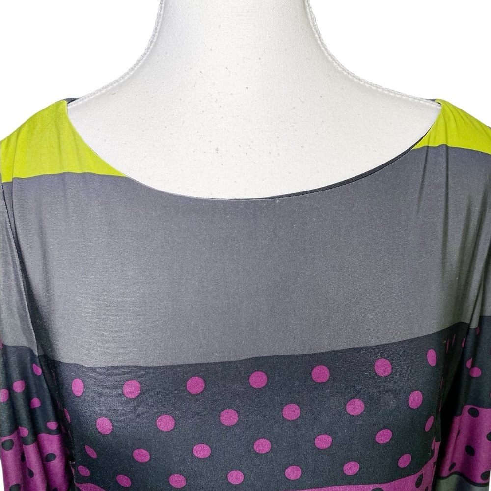 Nine West Gray, Purple, & Green Polka Dot & Striped Long Sleeve Shift Dress - Picture 4 of 13